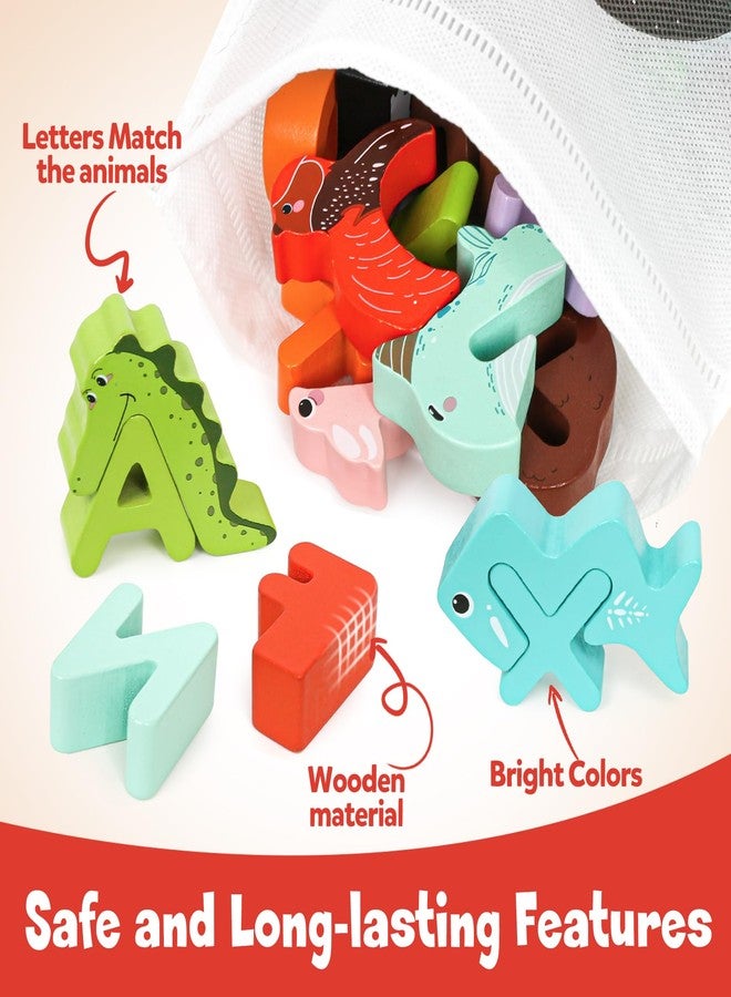 CZTCDP Wooden Alphabet Matching Game, ABC Animal Puzzle Board for Toddlers, Montessori Sorting Blocks Board Toy, Preschool Jigsaw Puzzle for Early Learning, Educational Gift for Kids Boys Girls Ages 3-5 - Image 2
